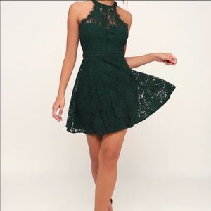 Lulu's forest green lace skater dress XS